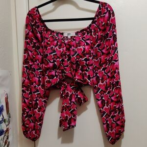 Stylish Heart Print Blouse in Pink and Red